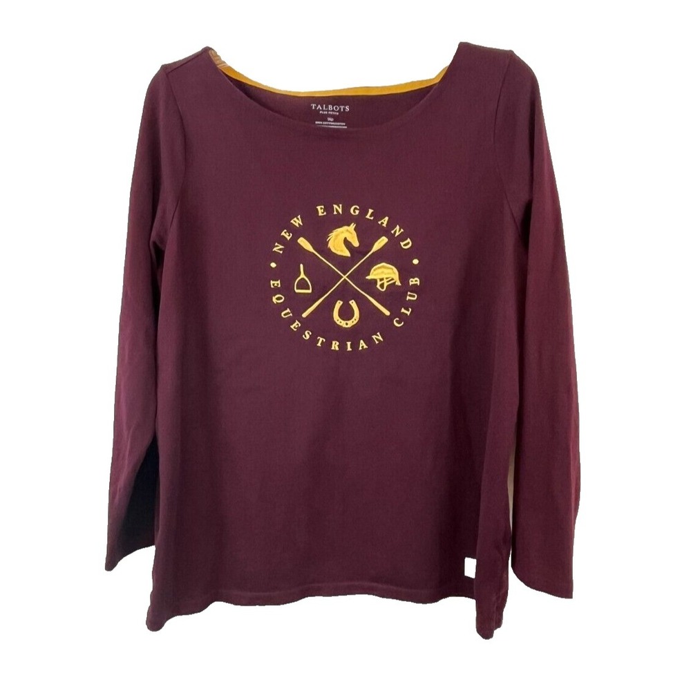 Talbots Women's Top Size 1X Petite New England Equestrian Club Crest Long-Sleeve